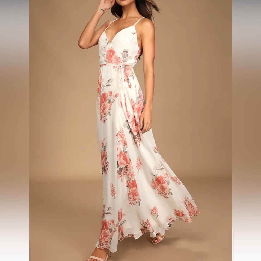 Lulu’s cream floral print wrap maxi dress - Picture 2 of 6